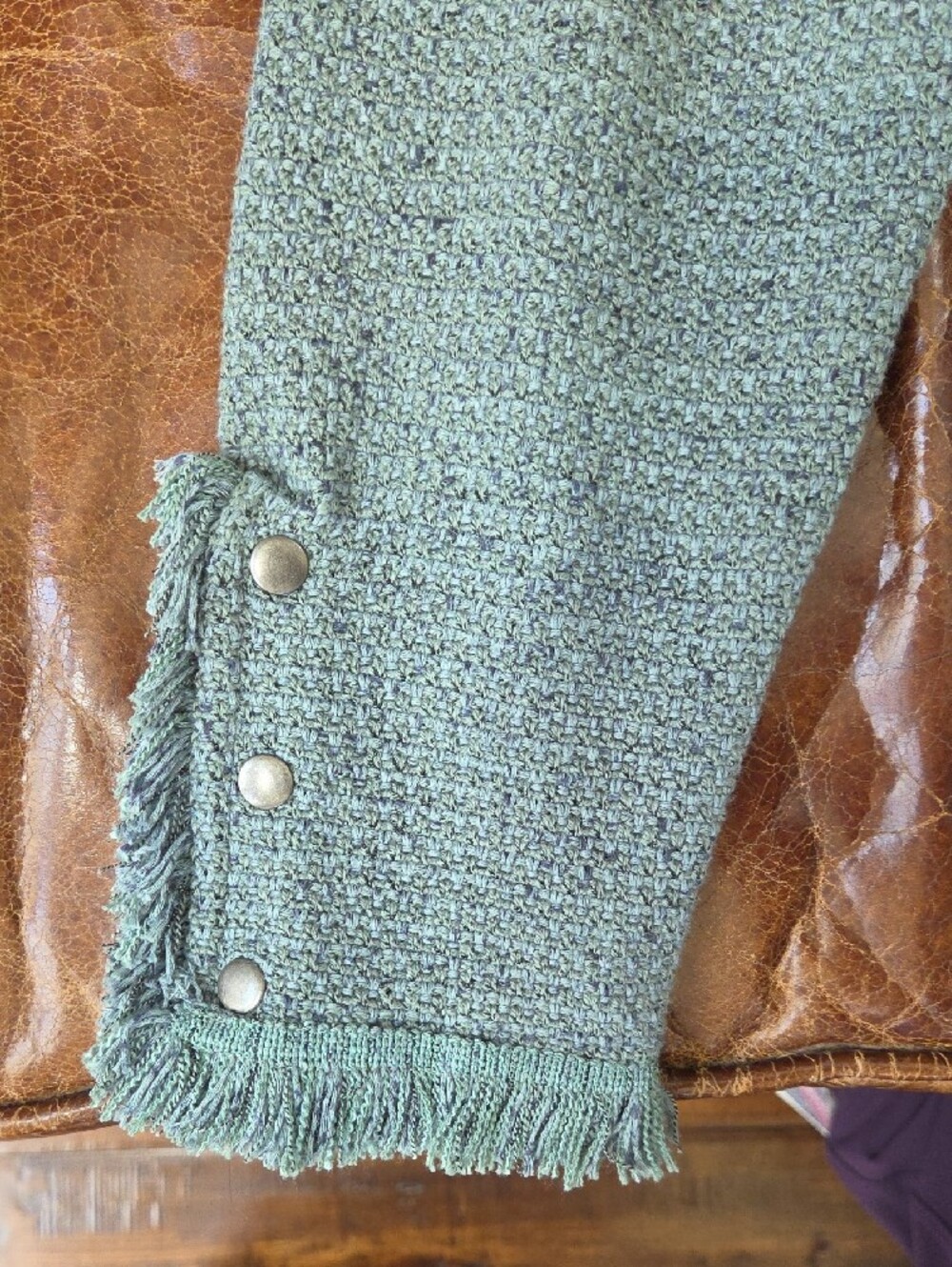 NIC+ZOE Soft Green-Blue Fringe Mix Knit Jacket - Picture 5 of 8